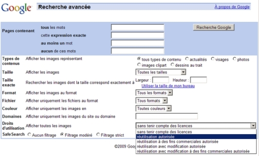 Google images : recherche avancée